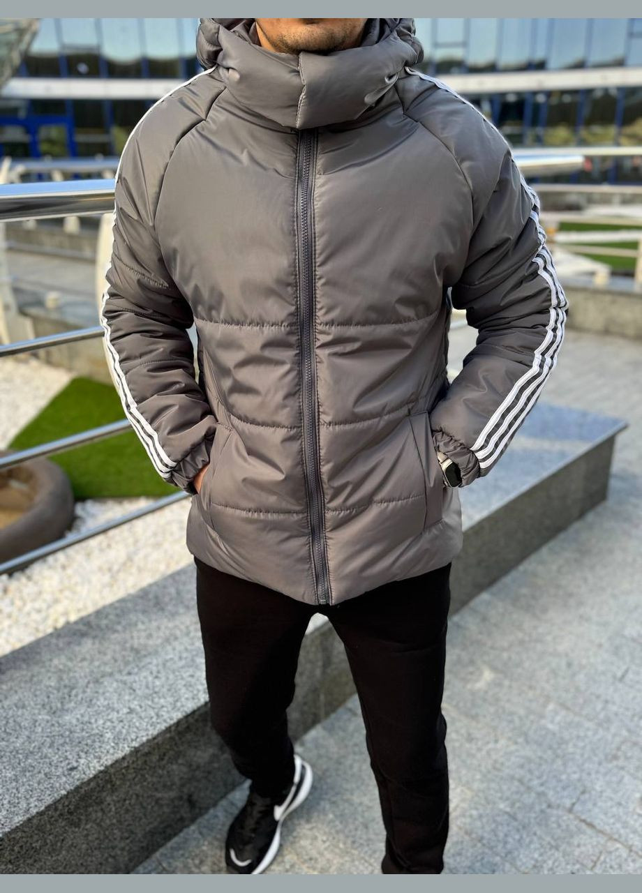 Серая демисезонная куртка мужская с капюшоном. No Brand