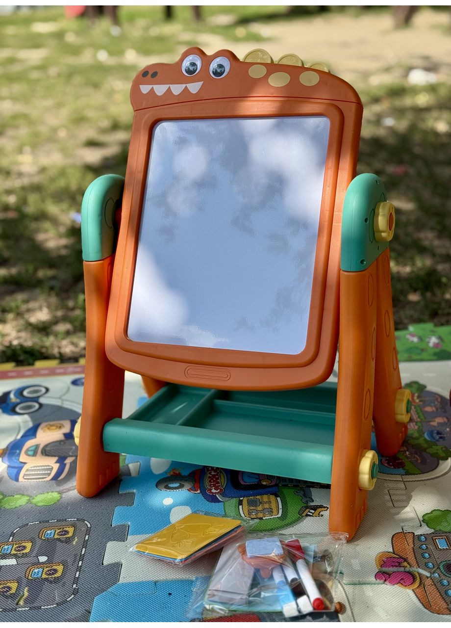 Дитячий мольберт 2 в 1 «Динозавр» із конструктором та маркерною дошкою No Brand (364553149)