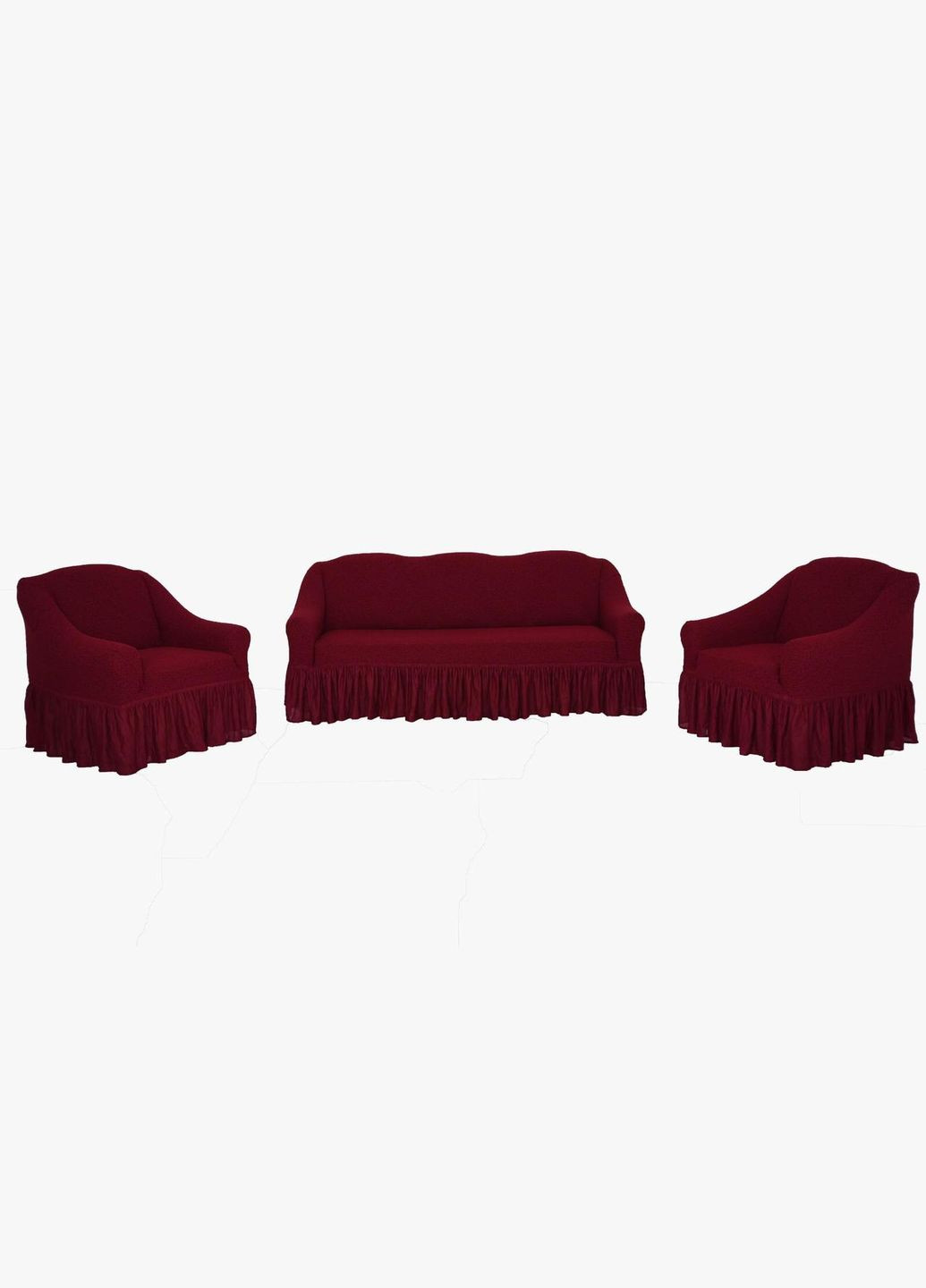 Чехлы натяжные на диван 3-х местный и два кресла Жаккард Ж29 (универсальные) Бордовый Venera (268547740)
