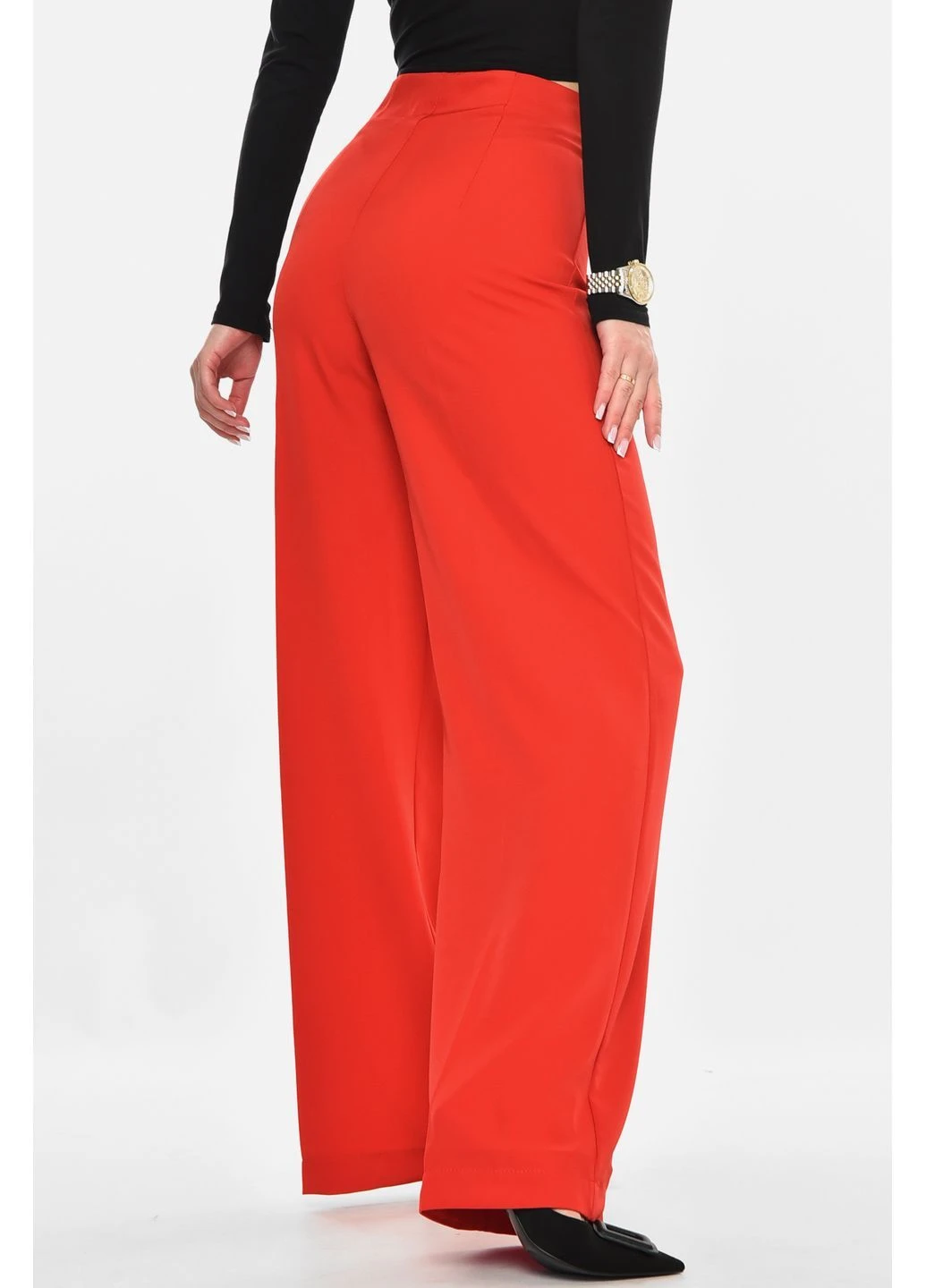 Брюки женские однотонные красного цвета Let's Shop (388849417)
