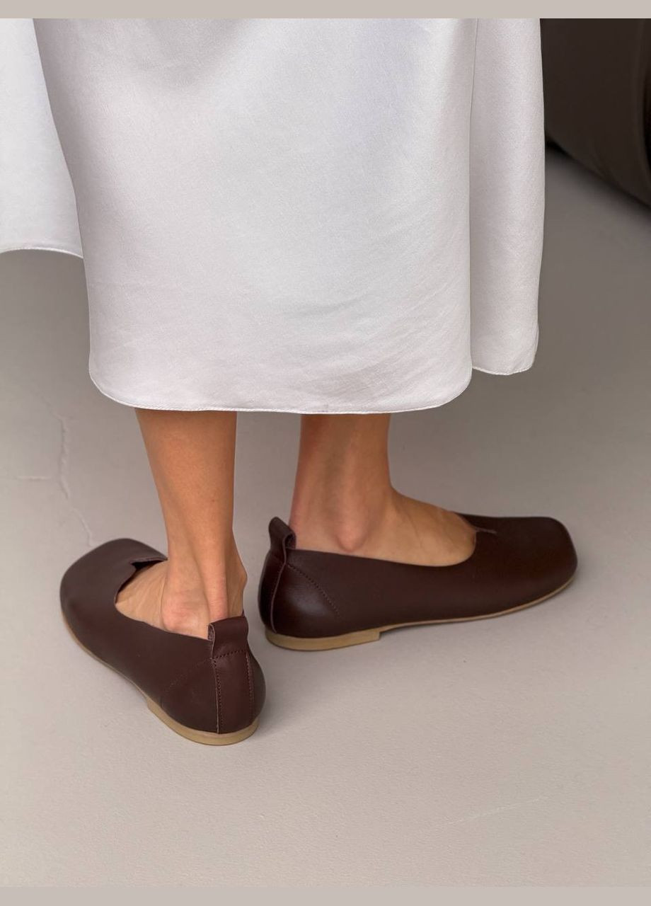 Жіночі стильні жіночі балетки | темно-коричневі однотонні без декору натуральна шкіра (325403457)