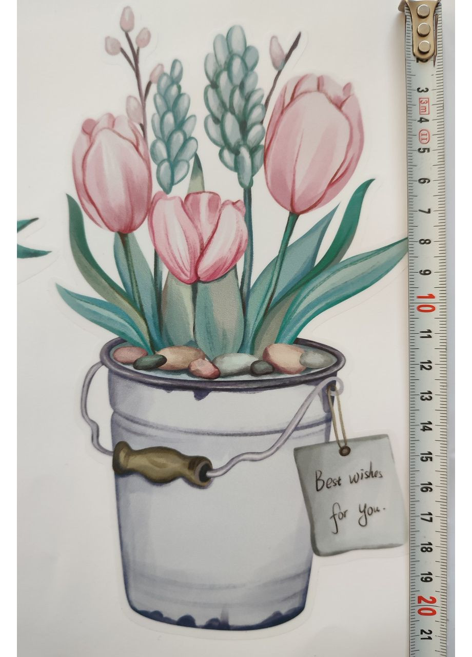 Вінілові наклейки весняні квіти в горщиках (лист 60 х 90 см) Б179-7 QT-AB No Brand (355947892)