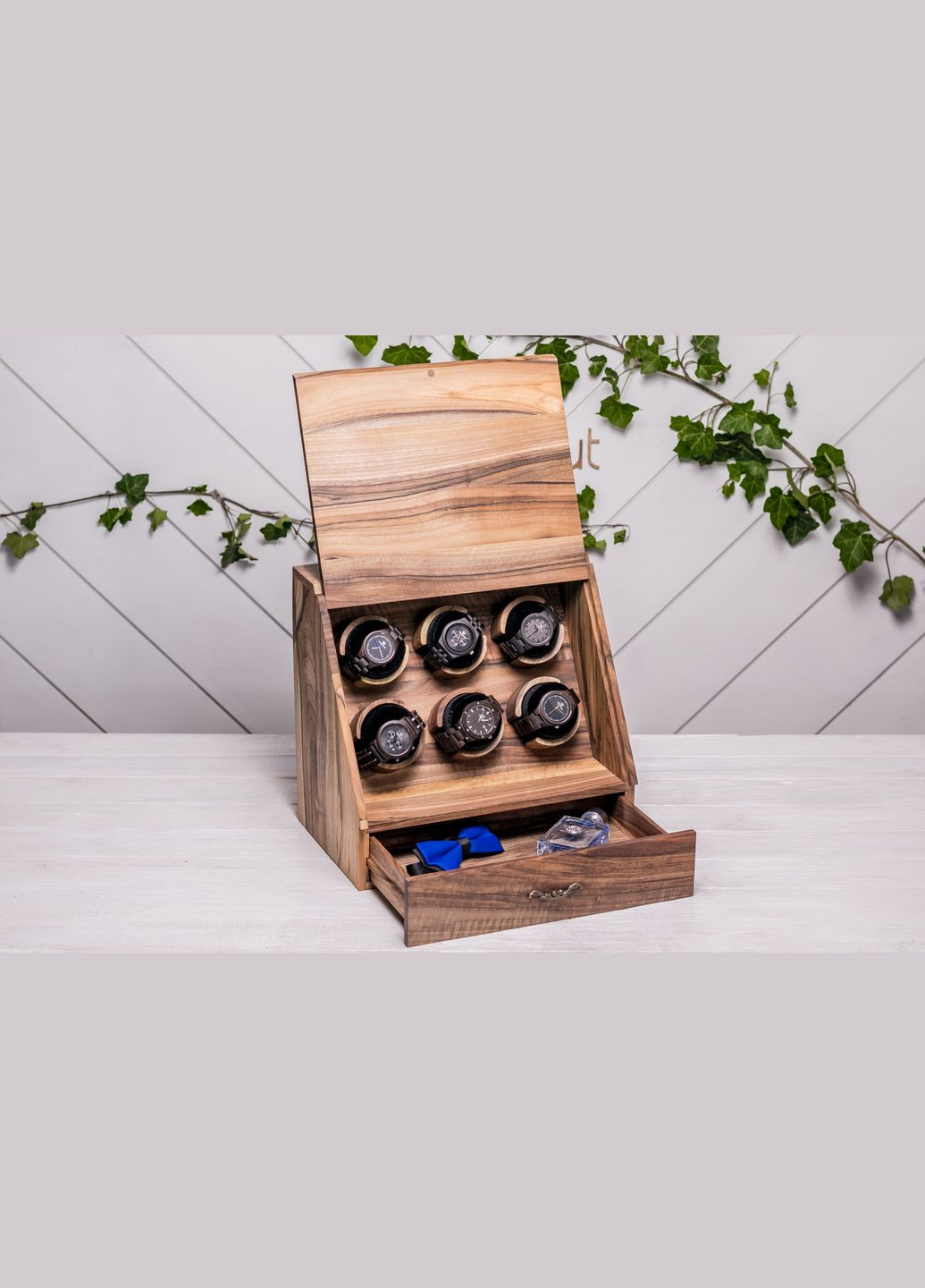 Підставка для годинників «Elite» з дерев'яною кришкою Органайзер для годинників EcoWalnut (295266120)