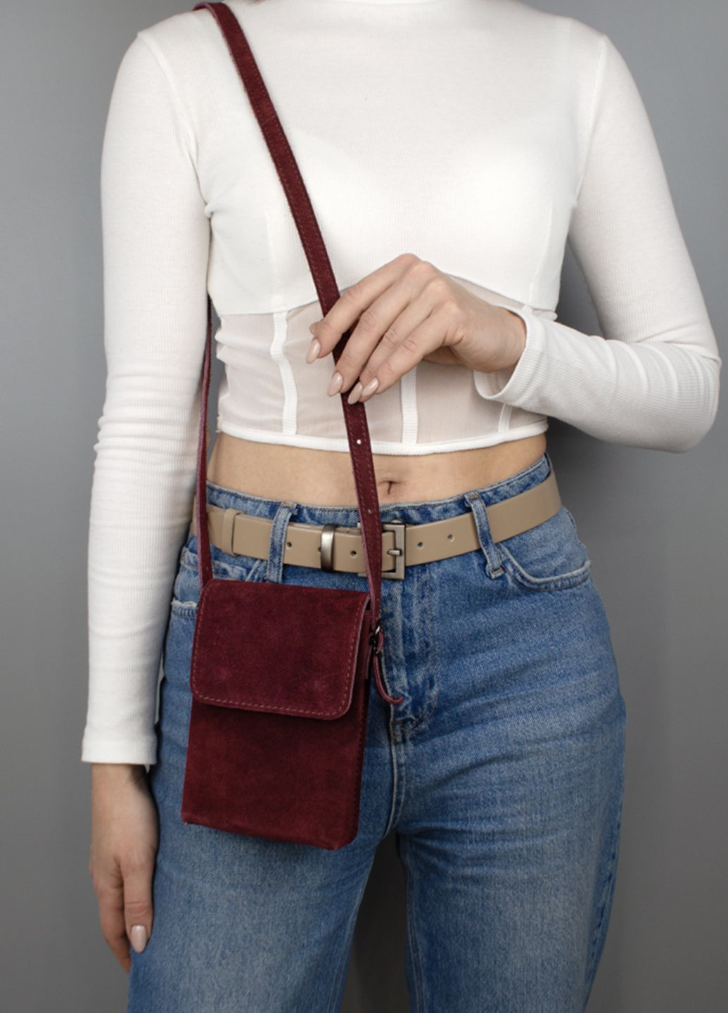 Сумка для телефону замшева жіноча 03804 винна Virginia Conti (307381508)