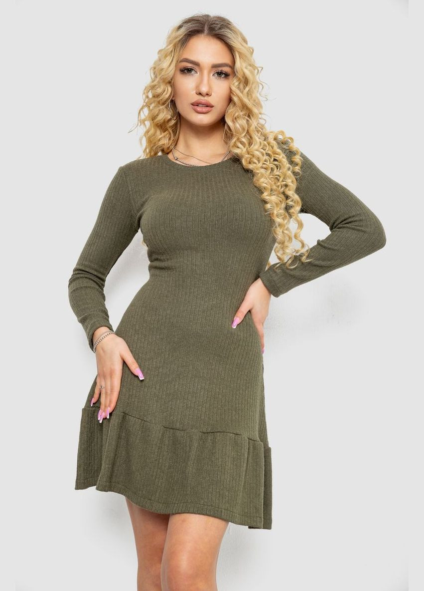 Оливкова (хакі) повсякденний трикотажне плаття з оборкою для жінок середньої довжини з довгими рукавами чорне (sku_230r0112) No Brand однотонна