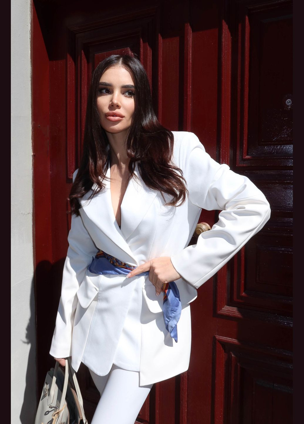 Молочный женский стильный женский пиджак (без ремня) Jadone Fashion однотонный - всесезон