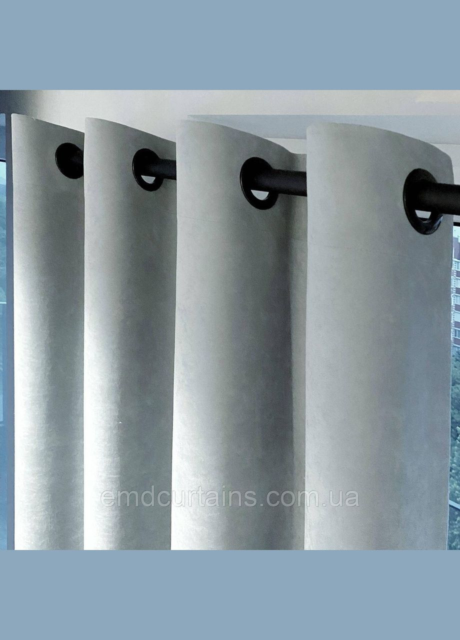 Комплект шторы на черных люверсах 2 шт с подхватами 355х250 см микровелюр Серо-голубой No Brand (337358395)