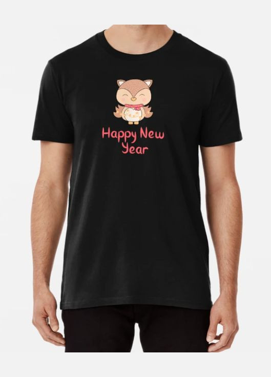 Черная мужская новогодняя футболка с принтомhappy new year лисичка новый год Stedman