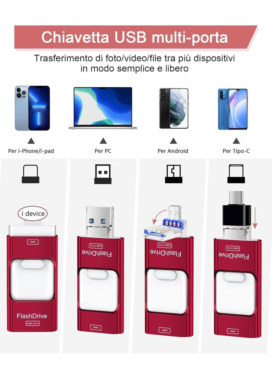 USB-накопичувач UD60Y 256 ГБ для Android, ноутбука, ПК (червоний) No Brand (300657709)