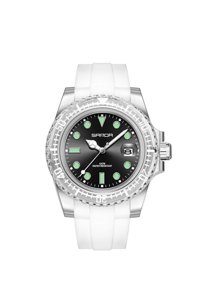 Спортивные часы 9007 белые черные механические для мужчин с каучуковым ремешком и подсветкой ProDobro (367266960)