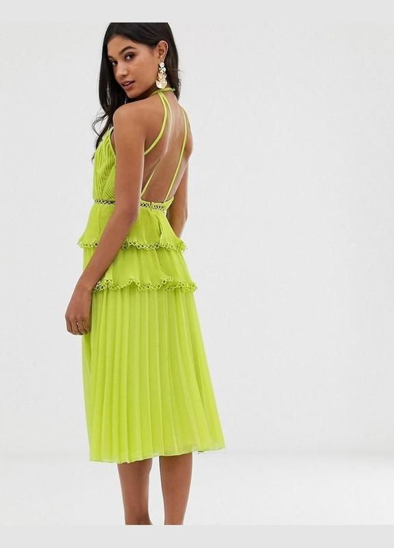 Лайм платье меди с кружевом плиссе Asos