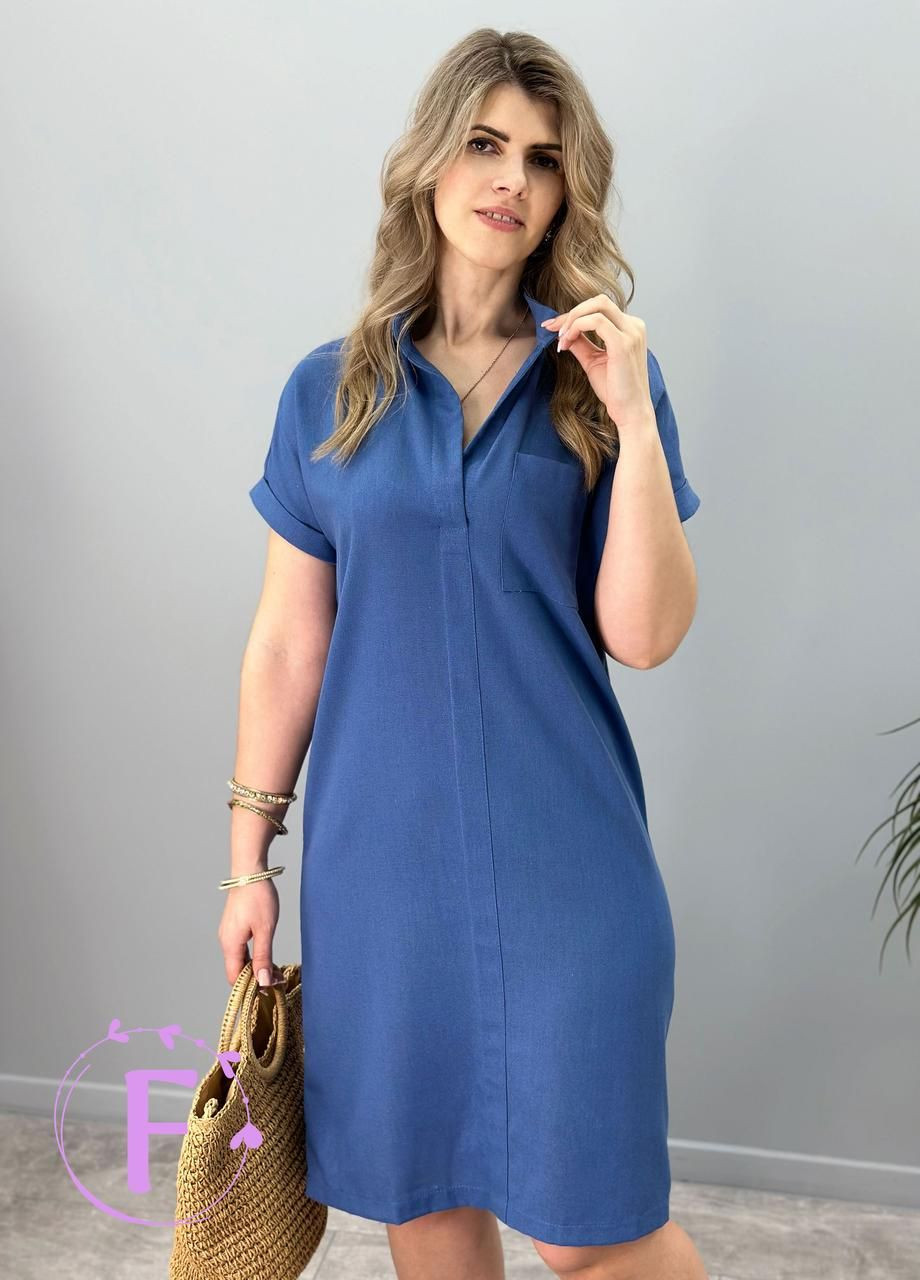 Синя жіноча лляна сукня літня Fashion Girl