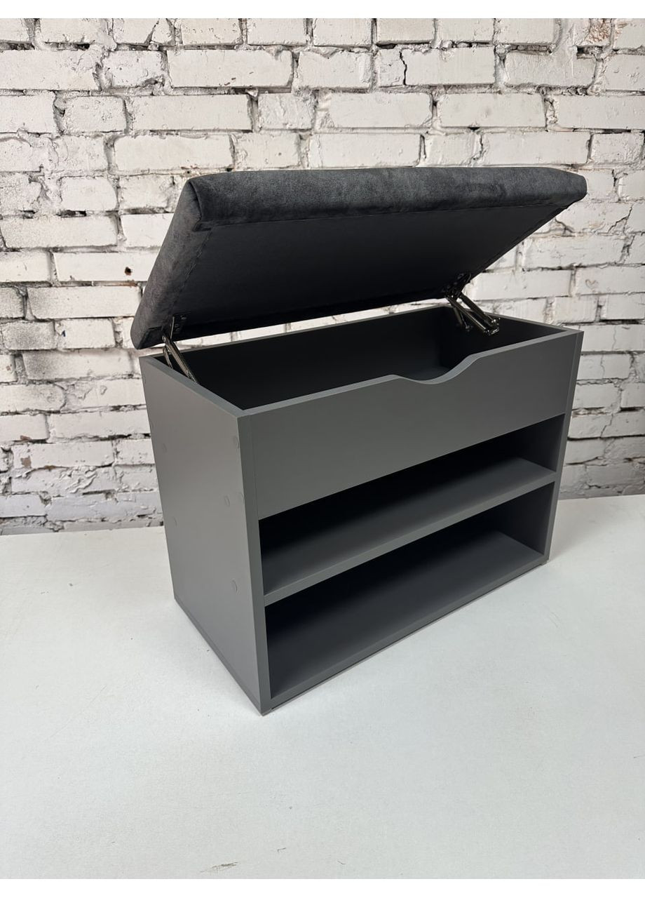 Банкетка для обуви в прихожую. Верхняя часть открывается. ДСП Графит. Ткань шоколада. Шириной 70см. No Brand (369559549)