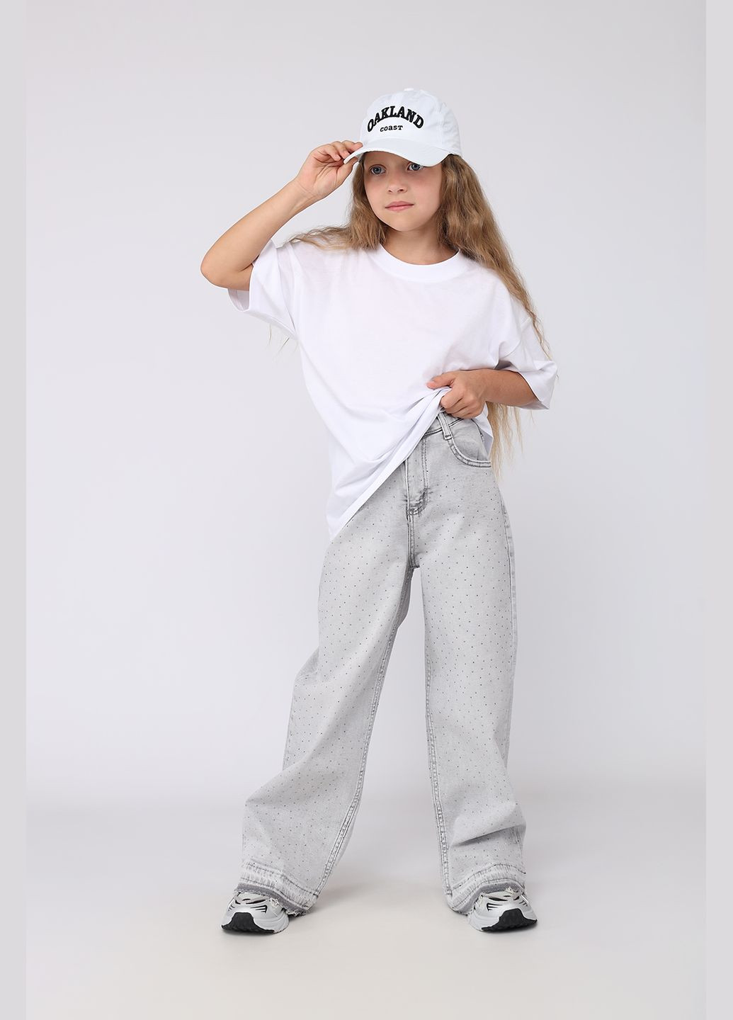 Джинси wide leg для дівчинки колір світло-сірий ЦБ-00282009 Yuki (347581157)