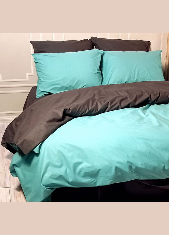 Постельное белье ДУЭТ Мятная лагуна/Антрацит Ранфорс Полуторное на резинке MERISET (278255083)