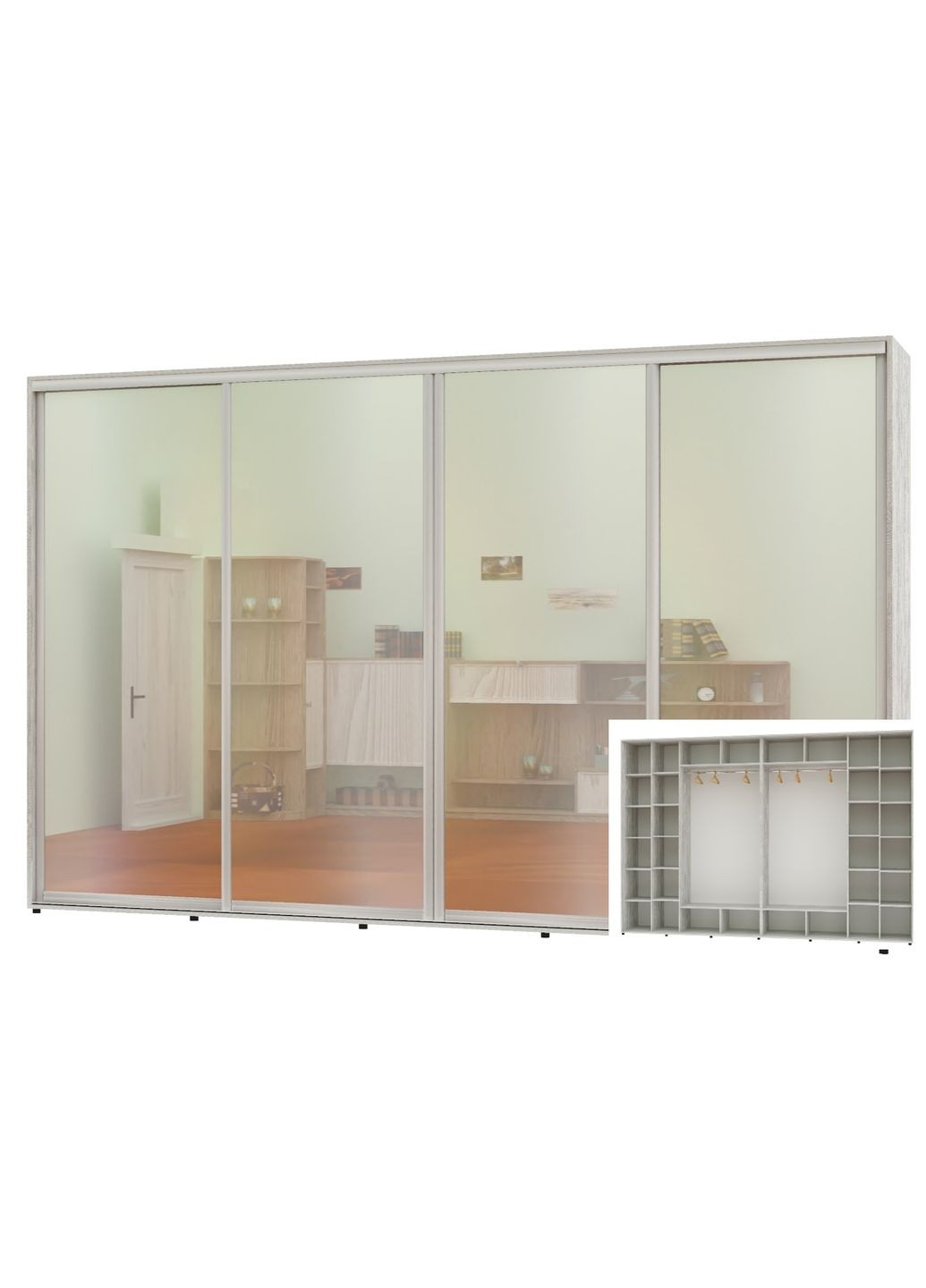 Шафа-купе чотиридверна 370*60*220 Сосна Натті 4 двері Дзеркало Алекса (360478702)