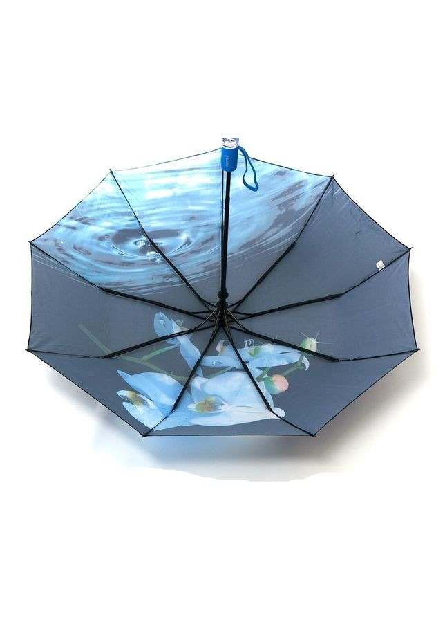 Голубой зонт автомат 3094 max comfort женский на 9 спиц принтом цветы черно-голубой Susino средний система антиветер (301647607)