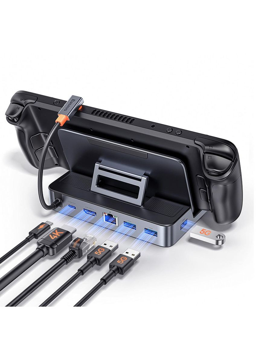 Док-станція GamerX 6 в 1 для Steam Deck, Oled Lenovo Legion GO Legion Go 2, Legion Go S HDMI 4K 60hz / RJ45 / LAN Baseus (369936632)