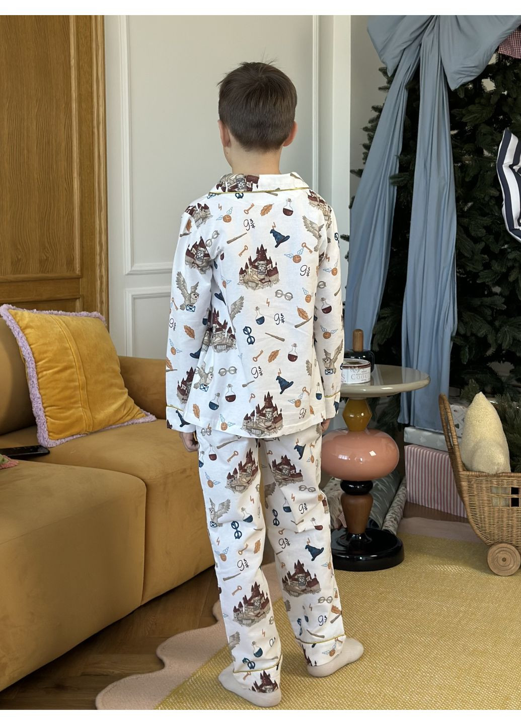 Молочная всесезон детская новогодняя теплая пижама с фланели гарри поттер Sisters Cherries
