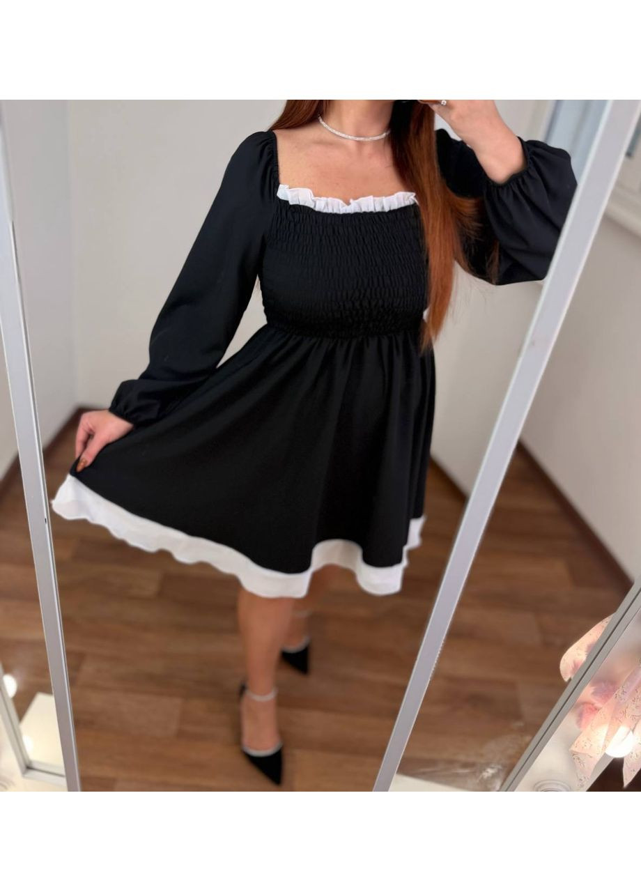 Черное вечернее платье с софтом и шифоновой вставкой • женственное и комфортное • замеры в описании DK/DL Мода без кордонів однотонное