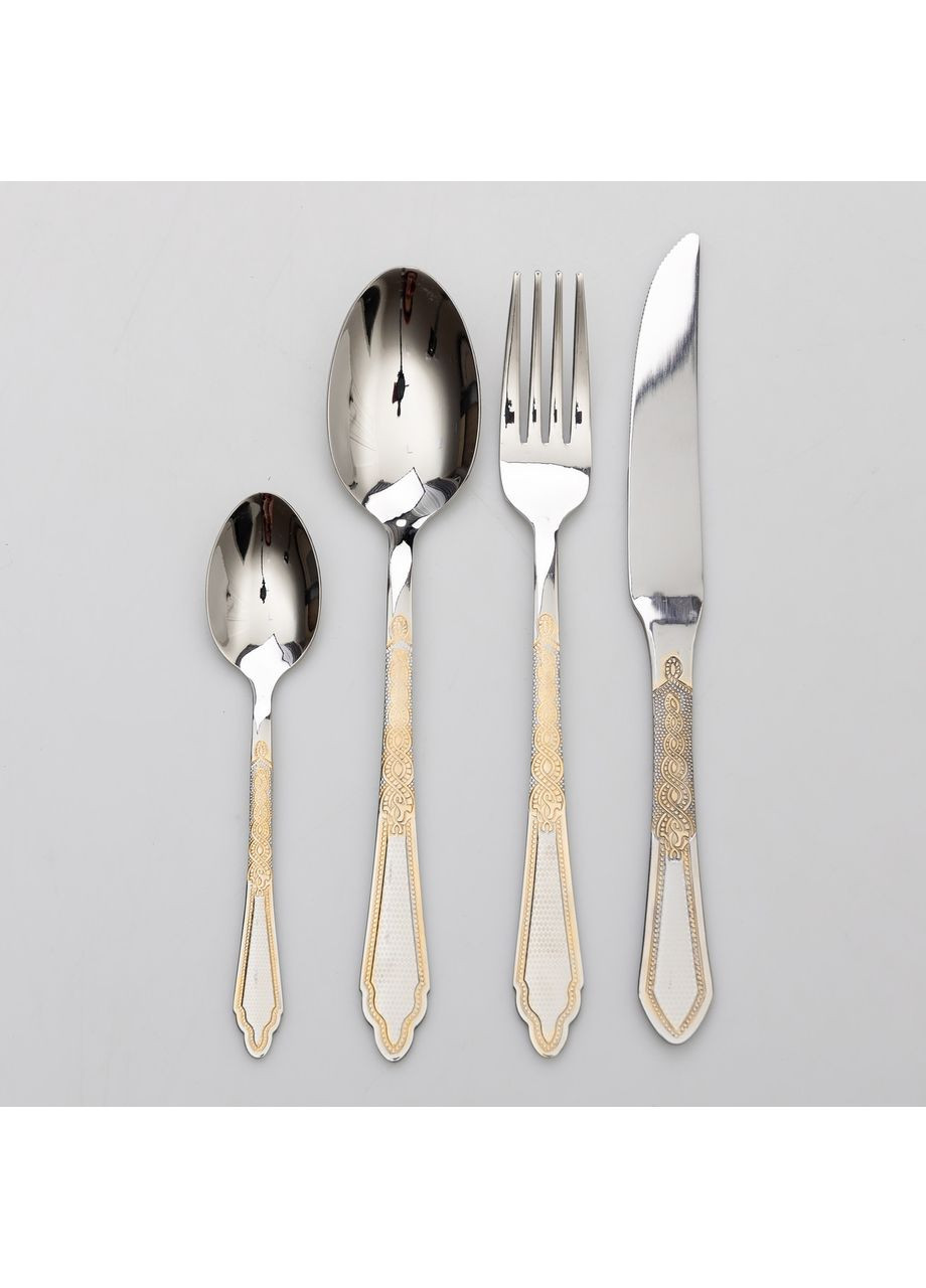 Набір столових приладів золото на 6 персон комплект столових приладів 24 предмети Срібло із золотом Yiwu (360454754)