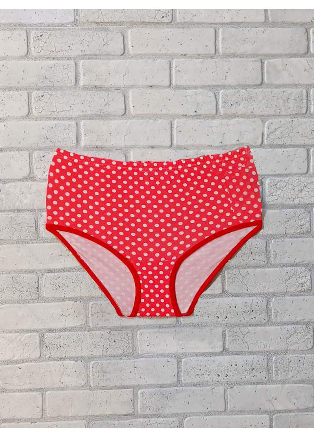 Червоні жіночі труси батал з високою посадкою в горошок. No Brand (364237278)