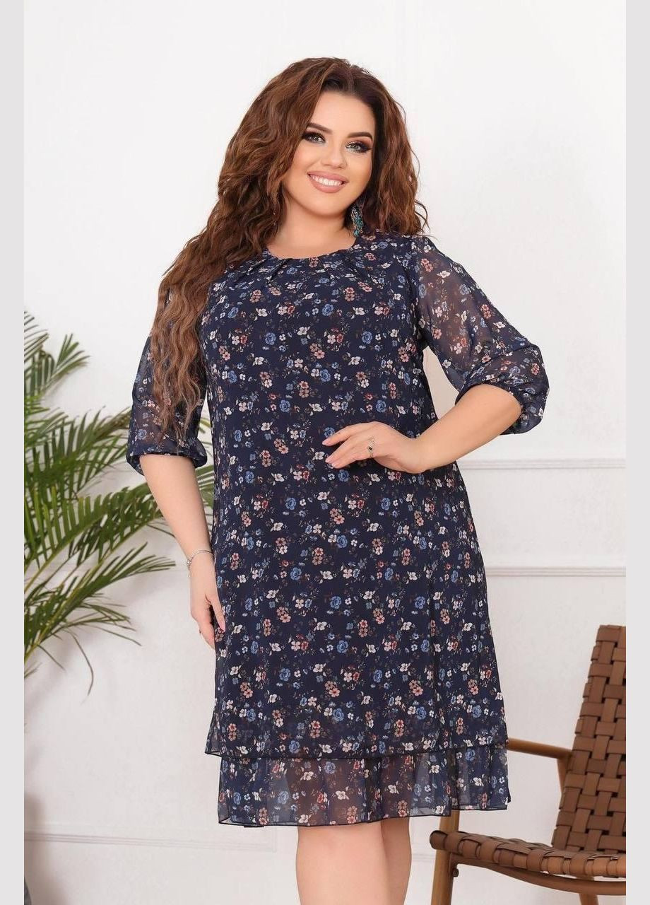 Темно-синее джинсовое платье женское леди совершенство летнее sf-459 темно-синий, 54 Sofia с рисунком