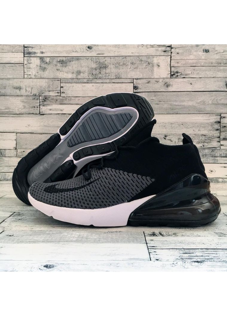 Серые демисезонные кроссовки мужские nike air max 270 flyknit black grey white найк аир макс 270 No Brand