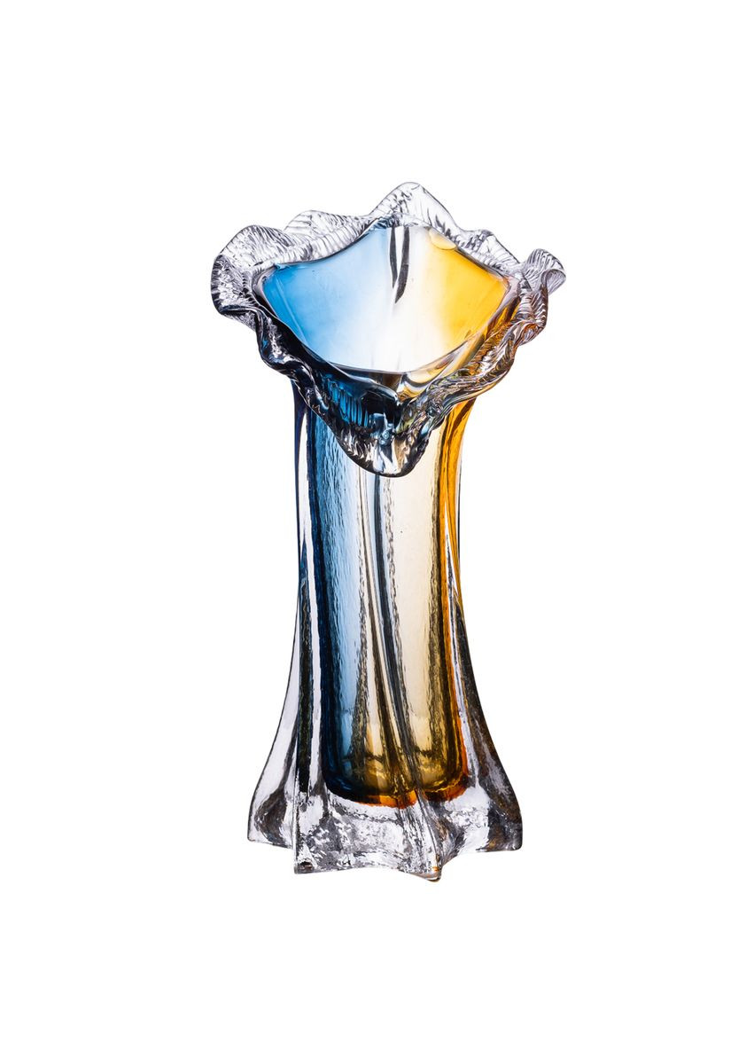 Ваза ручної роботи Crystal Coast скляна 24.5 см,, жовто-синій Yiwu (328440343)