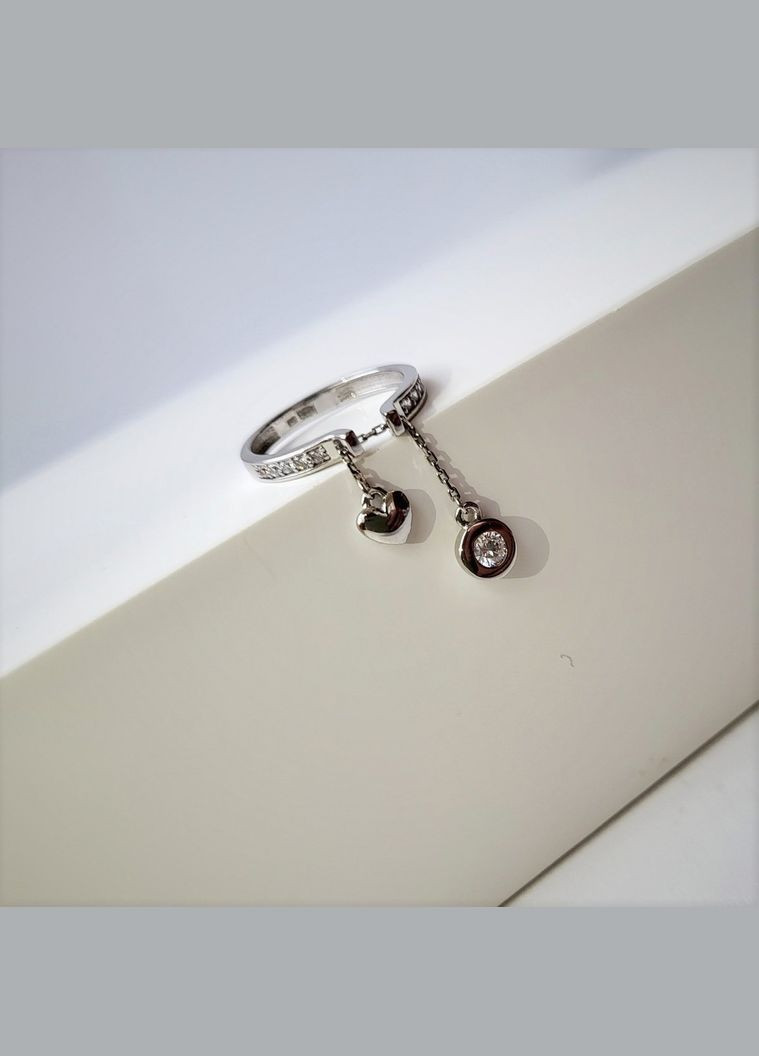 Срібна каблучка з ланцюжком з Білими каменями 17.5 - 18.5 розмір срібло 925 проби Родоване 1161к Nobrand (363969113)