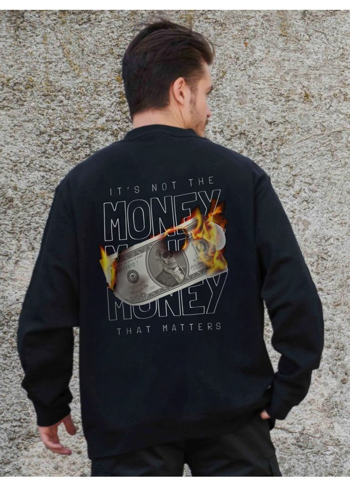 Черный утепленный оверсайз свитшот на флисе с принтом fire black Without (362357871)