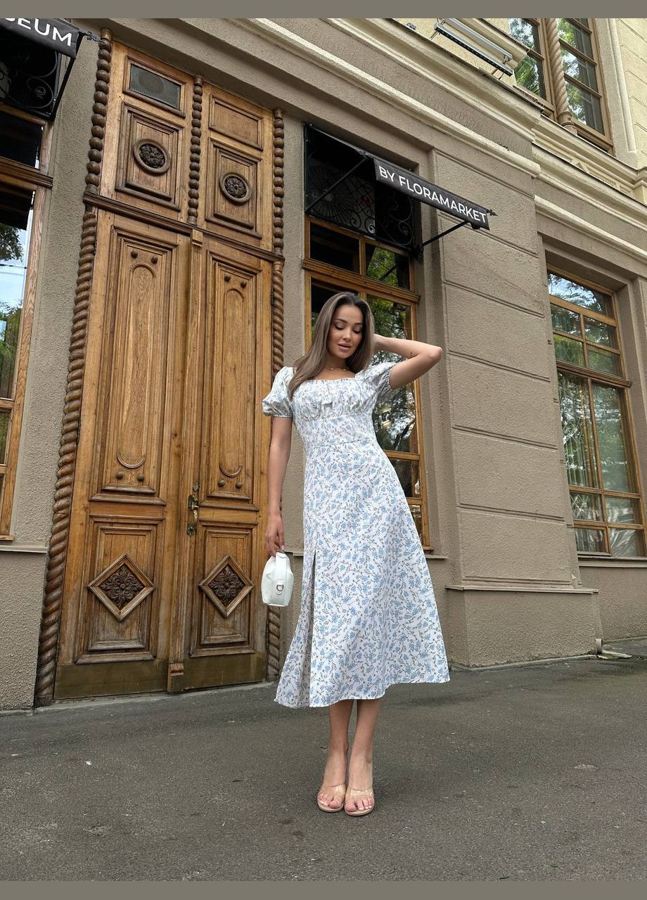 Молочное повседневный платье женское Україна с цветочным принтом