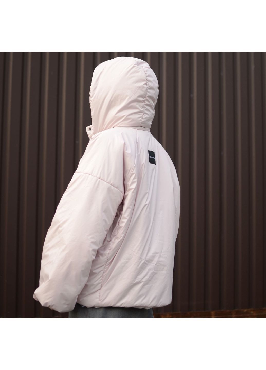 Пудровая демисезонная куртка «уточка» пудра со съемными бантами и пристегивающимся капюшоном HOCHUSOBITAKE