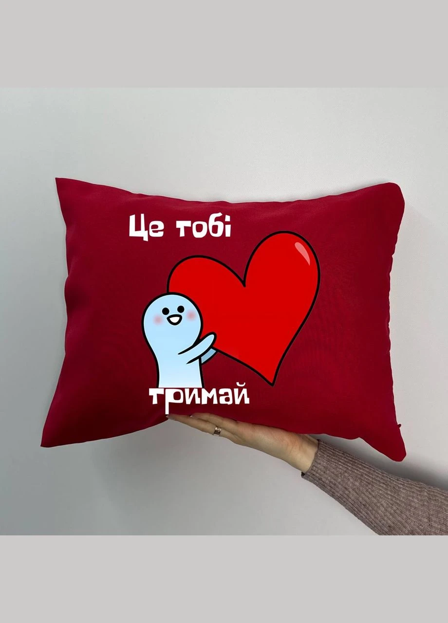 Подушка з принтом габардинова Це тобі тримай, червона 35х45 (1128) Hand Made (372470408)