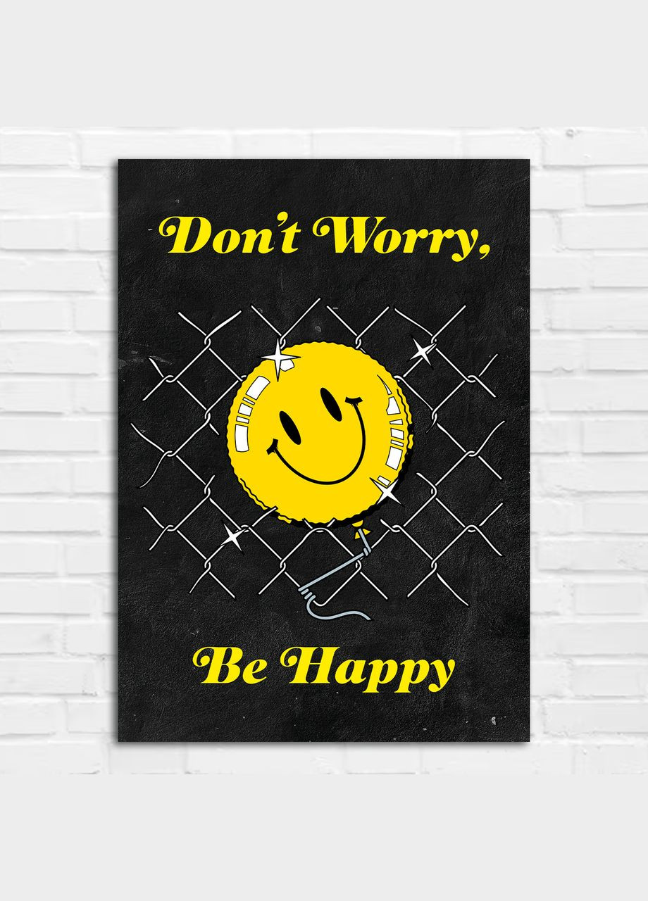Плакат- на стену с мотивационным принтом "Don't Worry. Be Happy. Смайлик" А2 Кавун постер (316208398)
