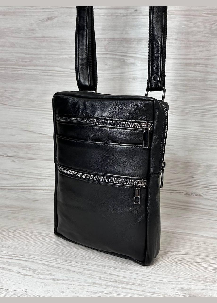 Чоловіча сумка чорна натуральна шкіра 302006 No Brand (326960293)