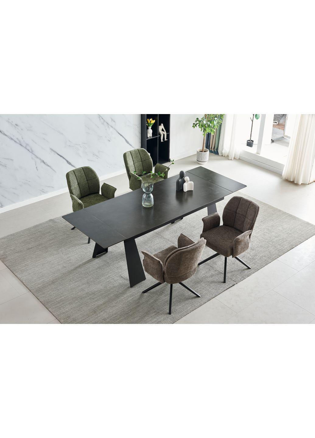 Стіл розкладний керамічний ARNOLD CERAMIC 180(240)*90 Wic dark grey мат / Чорний каркас Intarsio (372178456)