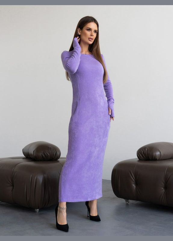 Сиреневое повседневный сиреневое ангоровое платье макси длины ISSA PLUS однотонное