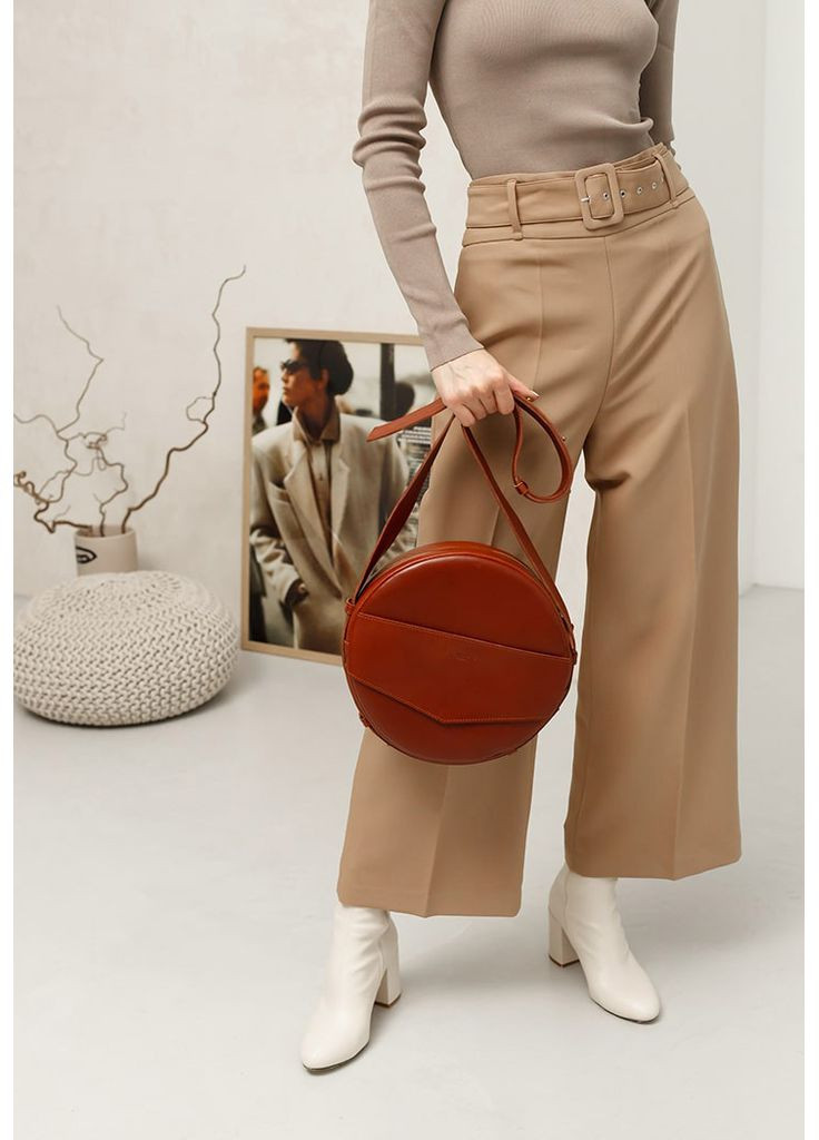 Кожаная женская круглая сумка-рюкзак Maxi светло-коричневая BlankNote (348359172)