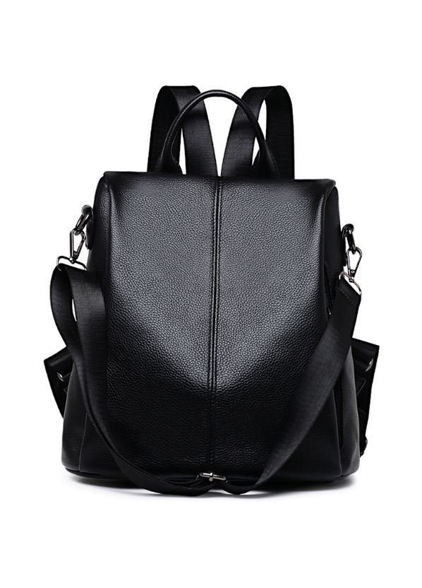 Сумка рюкзак трансформер кожаная черная для города с карманом на спине сумка-рюкзак ProDobro (363222494)