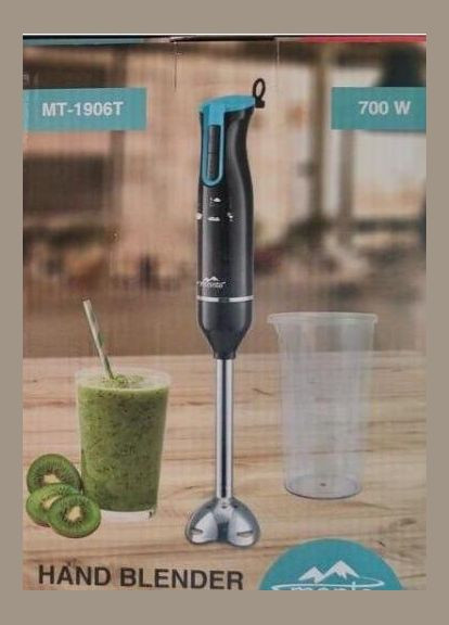 Погружной кухонный блендер 1906-MTT для измельчения черный с бирюзовым 700 Вт Monte (298875741)