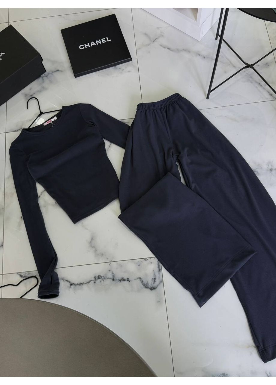 Жіночий трикотажний костюм з лонгслівом та штанами палаццо MonCher (366017903)