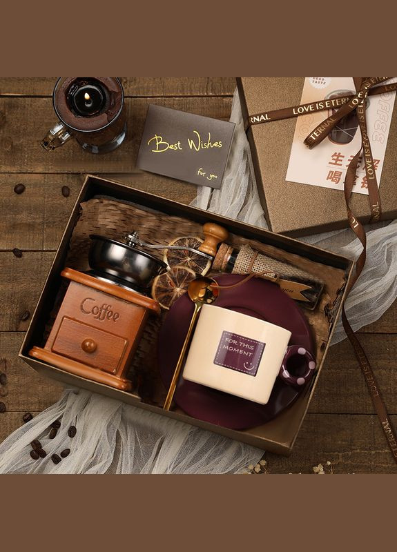 Кавовий набір A3 Burgundy ручне ретро кавомолка чашка блюдце ложка подарунковій упаковці шт. Lesko (336199890)