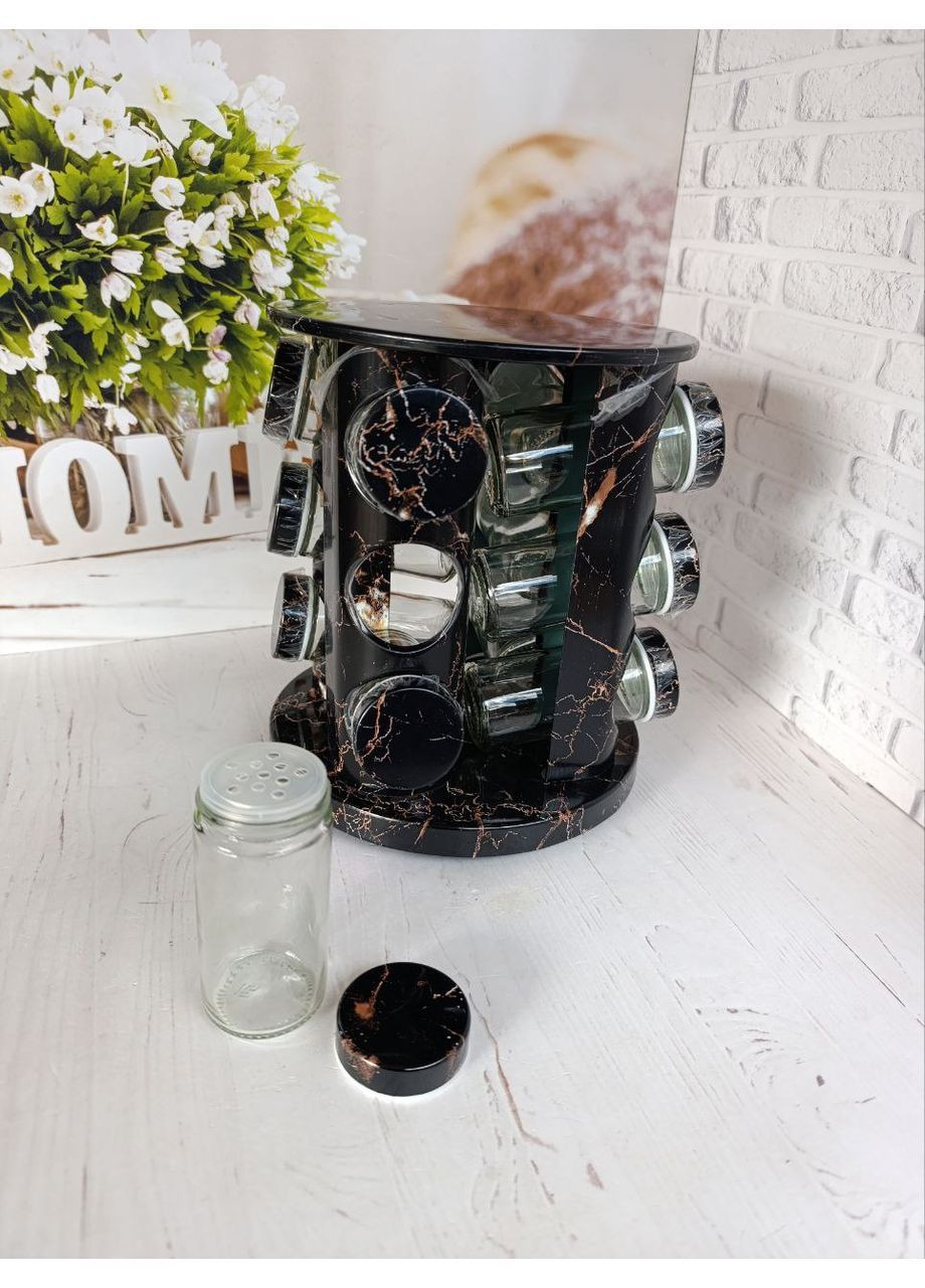 Набор для специй 3184 на металлической подставке 13 предметов Черный мрамор A-Plus (366424505)