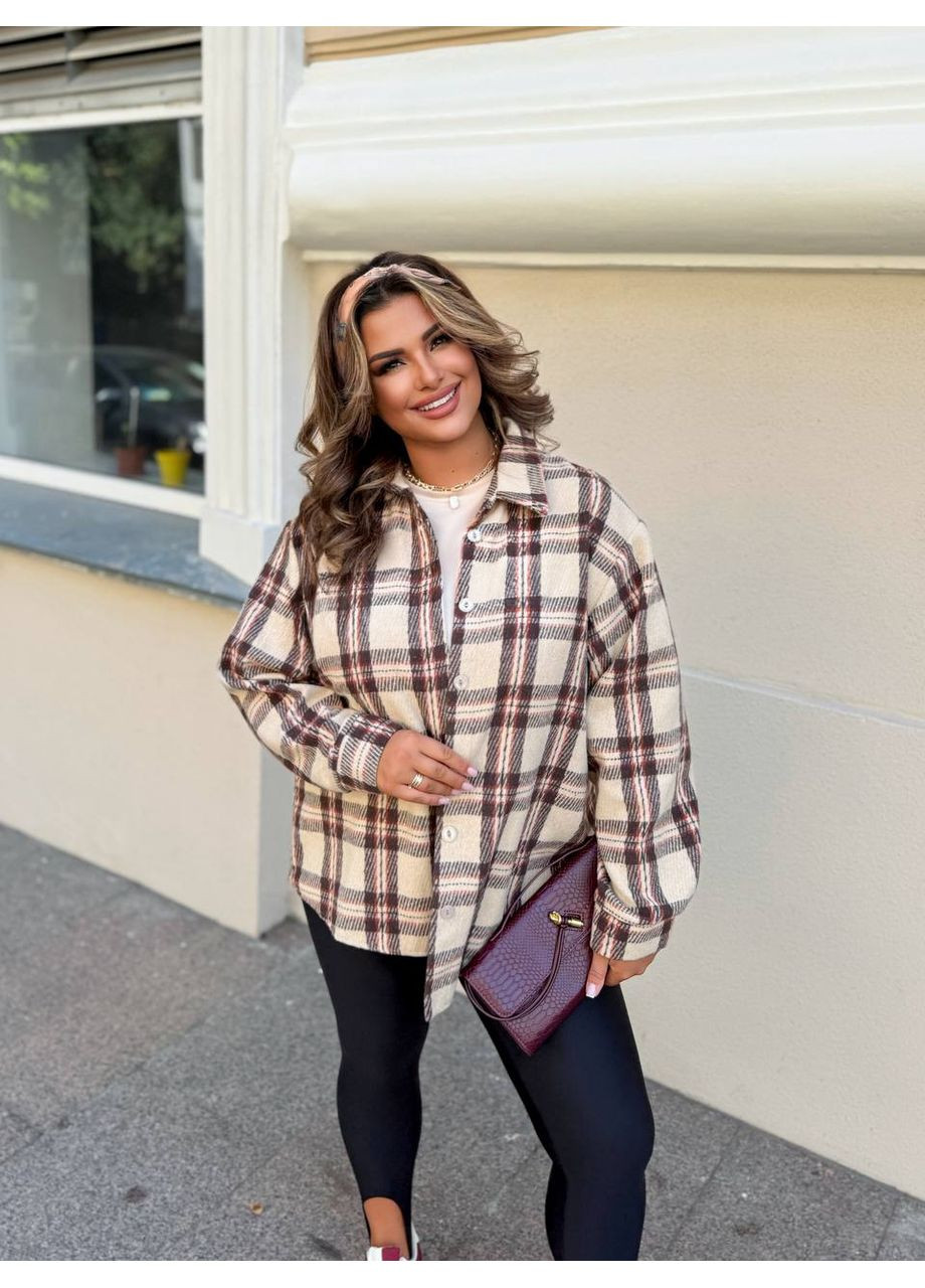 Бежевая повседневный рубашка в клетку Україна с длинным рукавом