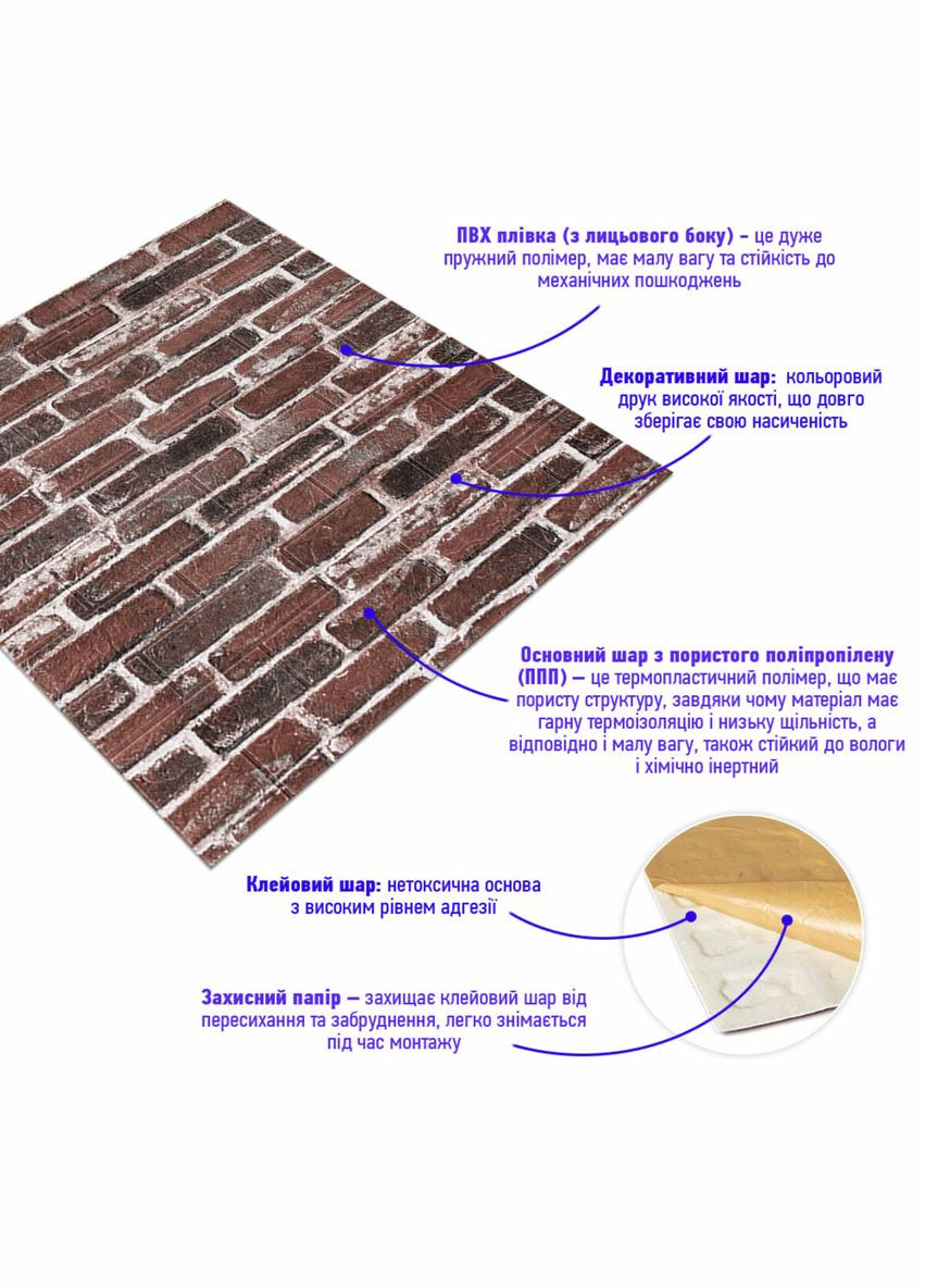 Самоклеящаяся 3D панель 700х770х3мм Красный Екатеринославский кирпич (43-3) SW-00001164 Sticker Wall (327089622)