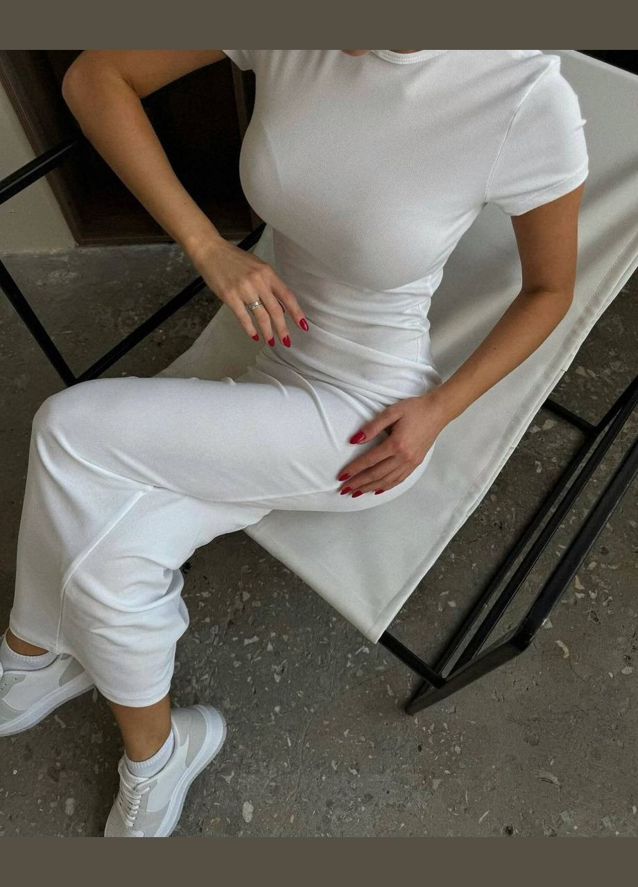 Білий базова приталена сукня до підлоги з турецької тканини, білого кольору сукня з коротким рукавом No Brand однотонна