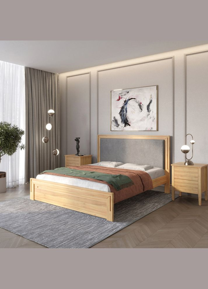 Двоспальне дерев'яне ліжко Торонто Т4 /Аляска 93 (сірий) 140х200 см (MBG-9310) Mebigrand (368280091)