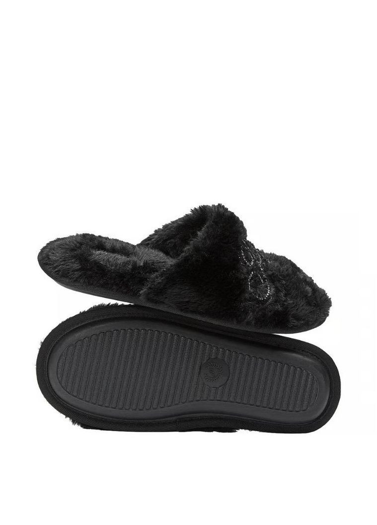 Черные домашние тапочки closed-toe faux fur slippers Victoria's Secret со стразами