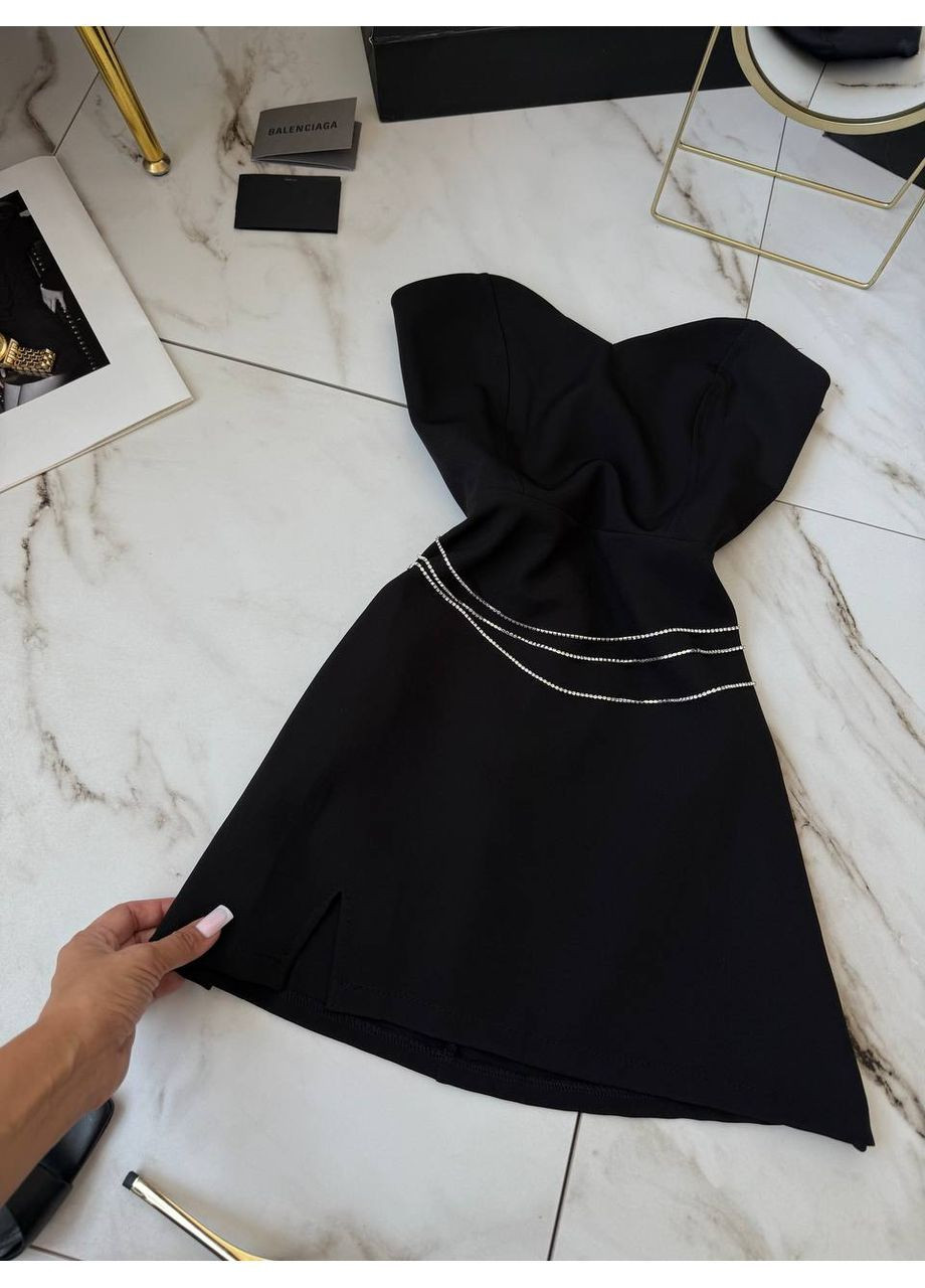 Черное праздничный, коктейльное, вечернее корсетное женское платье с открытыми плечами Avanti однотонное